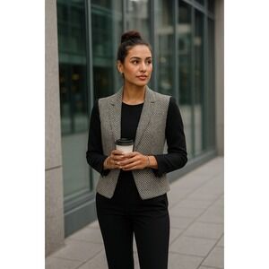 Barneys New York Womens Blazer Black & White Sleeves Zip‎ Details Size 0